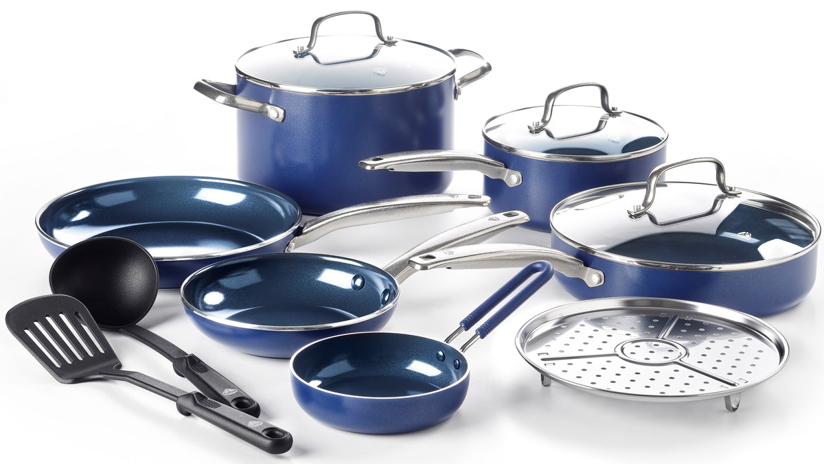 Ceramic Nonstick 7 Pieces Pots and Pans Cookware set, Blue