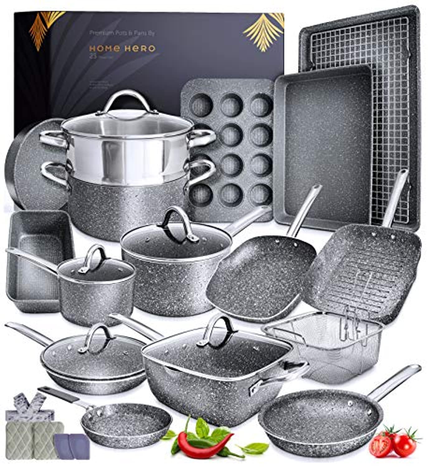 Ultimate 30 Pieces Granite-Coating Nonstick Induction Cookware Set-Kitchen  Academy in 2023